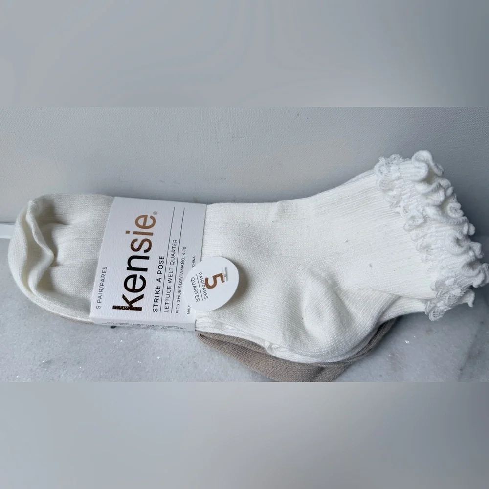 Kensie White & Tan Quarter Sock 5-Pack